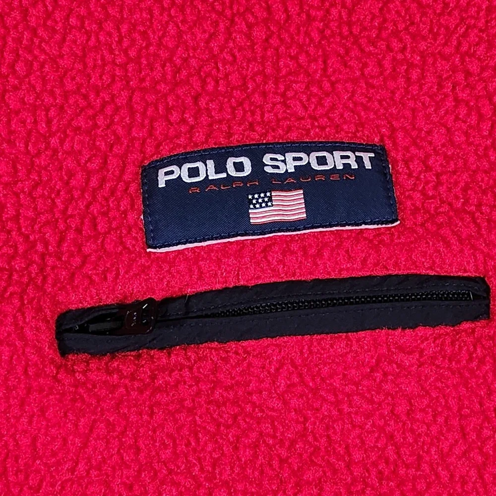 Vintage Ralph Lauren Polo Sport Sweater Mens Large Red Fleece 1/4 Zip 90s